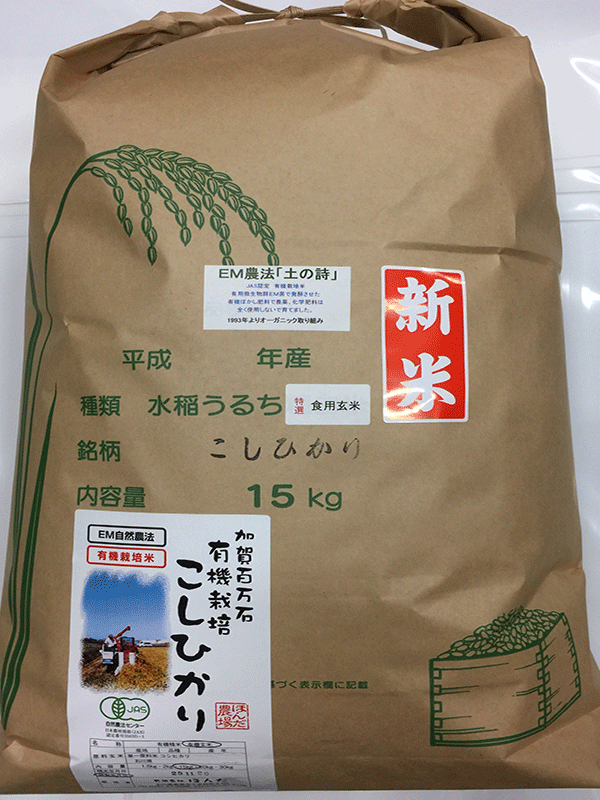 有機栽培米コシヒカリ若緑小粒玄米10ｋｇ