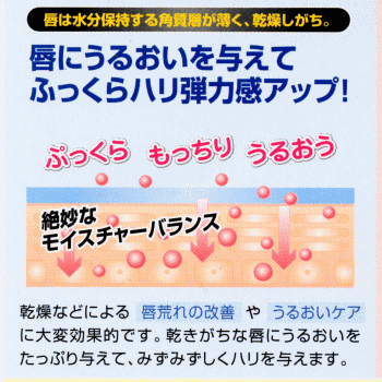 唇は水分保持する角質層が薄く、乾燥しがち。唇にうるおいを与えてふっくらハリ弾力感アップ