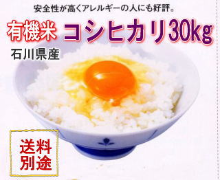 天日干し有機栽培米こしひかり白米30kg