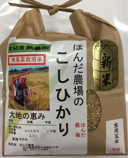 無農薬栽培米「大地の恵み」1.5kg食用玄米