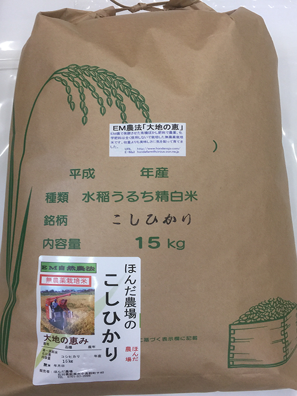 無農薬栽培米コシヒカリ「大地の恵み」15kg白米