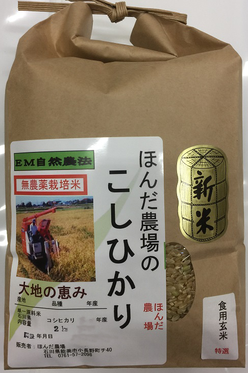 無農薬栽培米「大地の恵み」2kg食用玄米