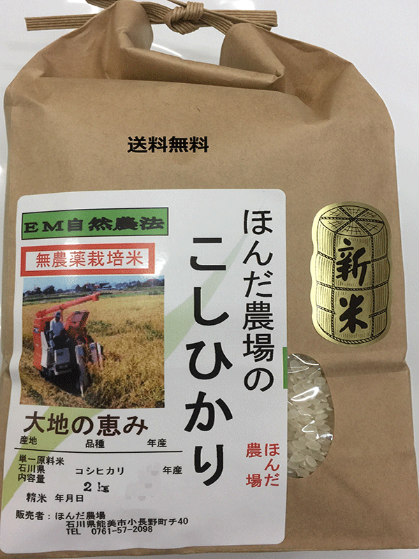 無農薬栽培米コシヒカリ「大地の恵み」1.5kg5分搗き白米