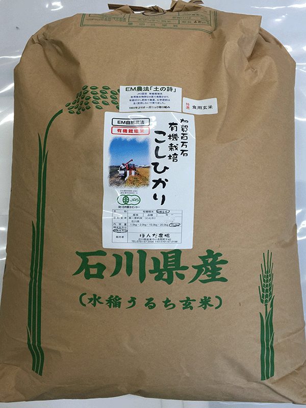 有機栽培米コシヒカリ若緑小粒玄米10ｋｇ